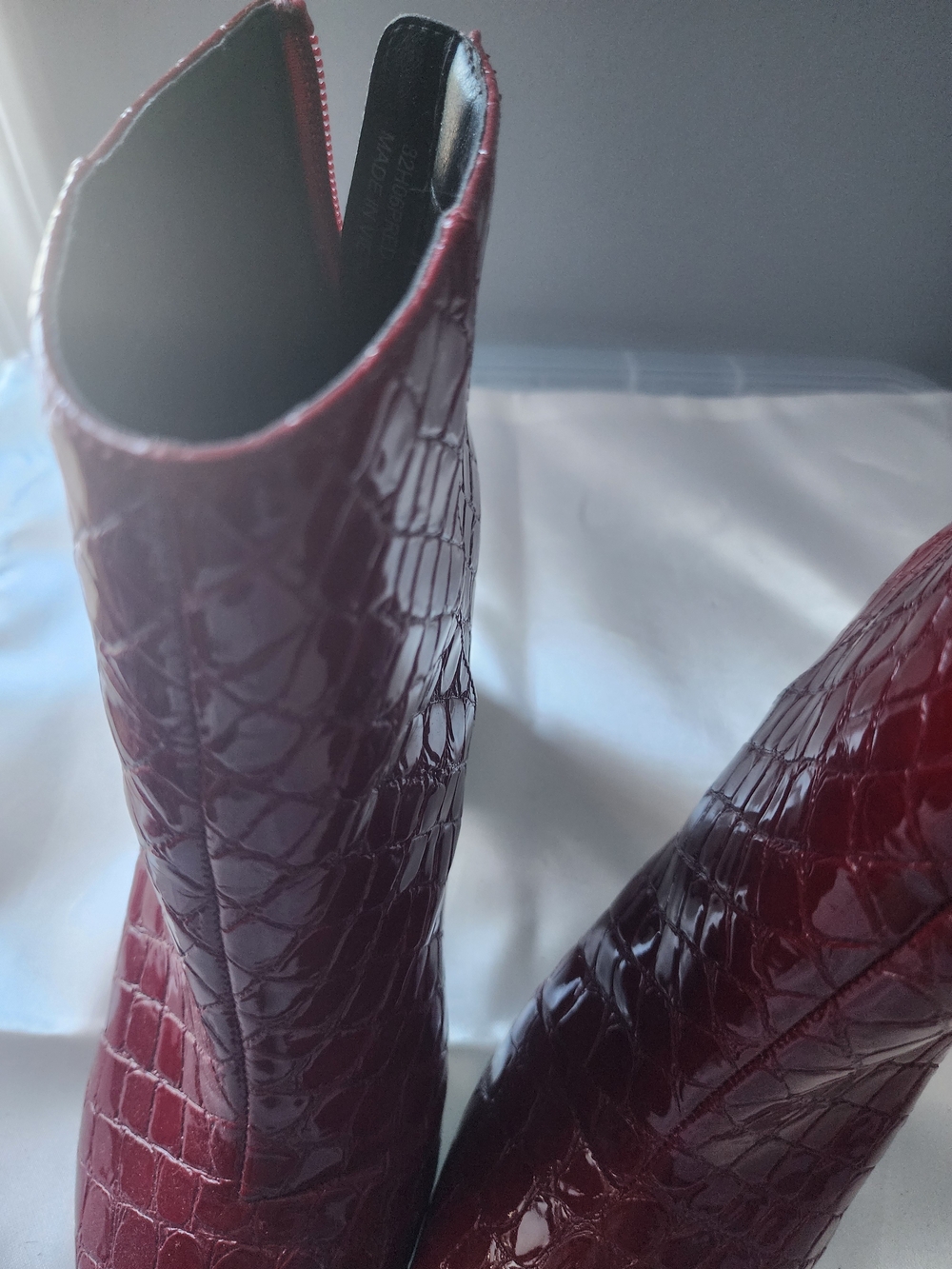 Topshop Burgundy Croc-Embossed Pointed Ankle Boots - Picture 5 of 8
